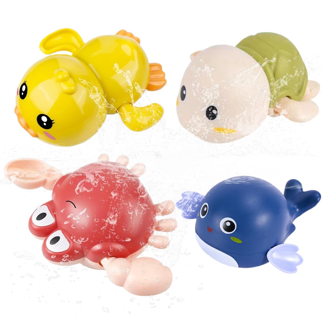 Juguete Baño Bebe, 4 Piezas, Juguetes de Baño para Bebé, Juguetes Piscina Bebe, Juguetes Bañera Pingüino Tortuga, Juegos de Agua para Niños,Juguetes de Natación del Flotante para Niños