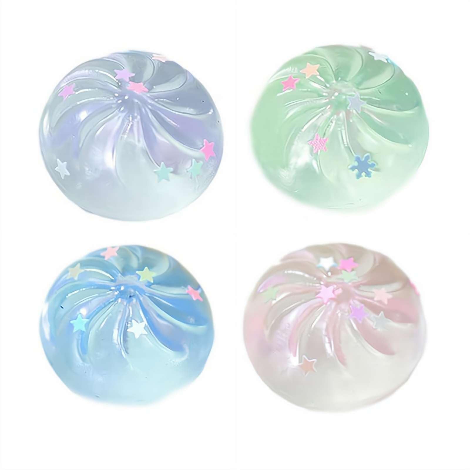 Clear Glitter Steamed Bun Squishies, 4pcs Slow Rising Sensory Squeezes Ball, Pocket-sized Stress Relief Toy for Birthday Party Favors School Carnival Reward Gift (Sequins) — image 1