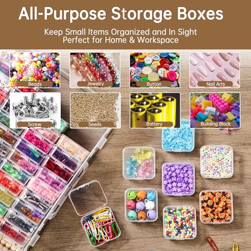 Image of Bead Organizer Box, 60 Pack Small Clear Storage Boxes with Labels, Large Travel Craft Case with Handle, Mini Plastic Containers for Jewelry Making Diamonds DIY Pony Bracelet Screws Seeds Small Parts