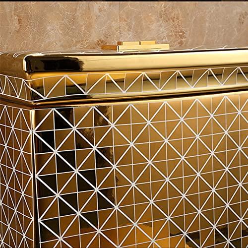 Inodoro moderno sifónico, una pieza con doble descarga silenciosa, color dorado, altura universal, de cerámica para baño en casa u hotel (305 mm, 680x380x760 mm) miniatura 3