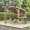 Sunjoy Wooden Grill Gazebo 10 ft. x 11 ft. Outdoor Cedar Frame BBQ Gazebo, Backyard Hot Tub Gazebo with Aluminum Hardtop Roof, Privacy Screen and Bar Shelves by SummerCove