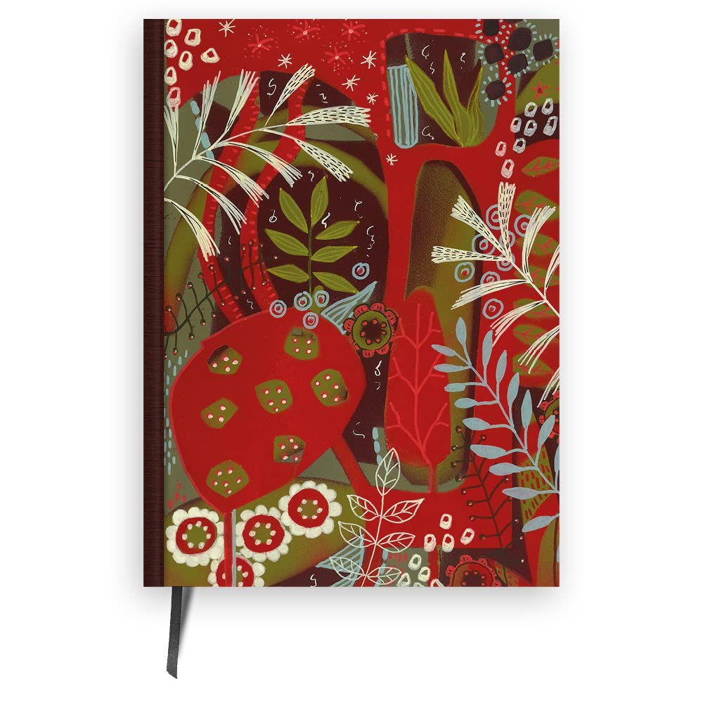 Cauliflower Journals A5 Journal Notebook: Red Floral Botanical Plant Patterned Hardback Cover Diary