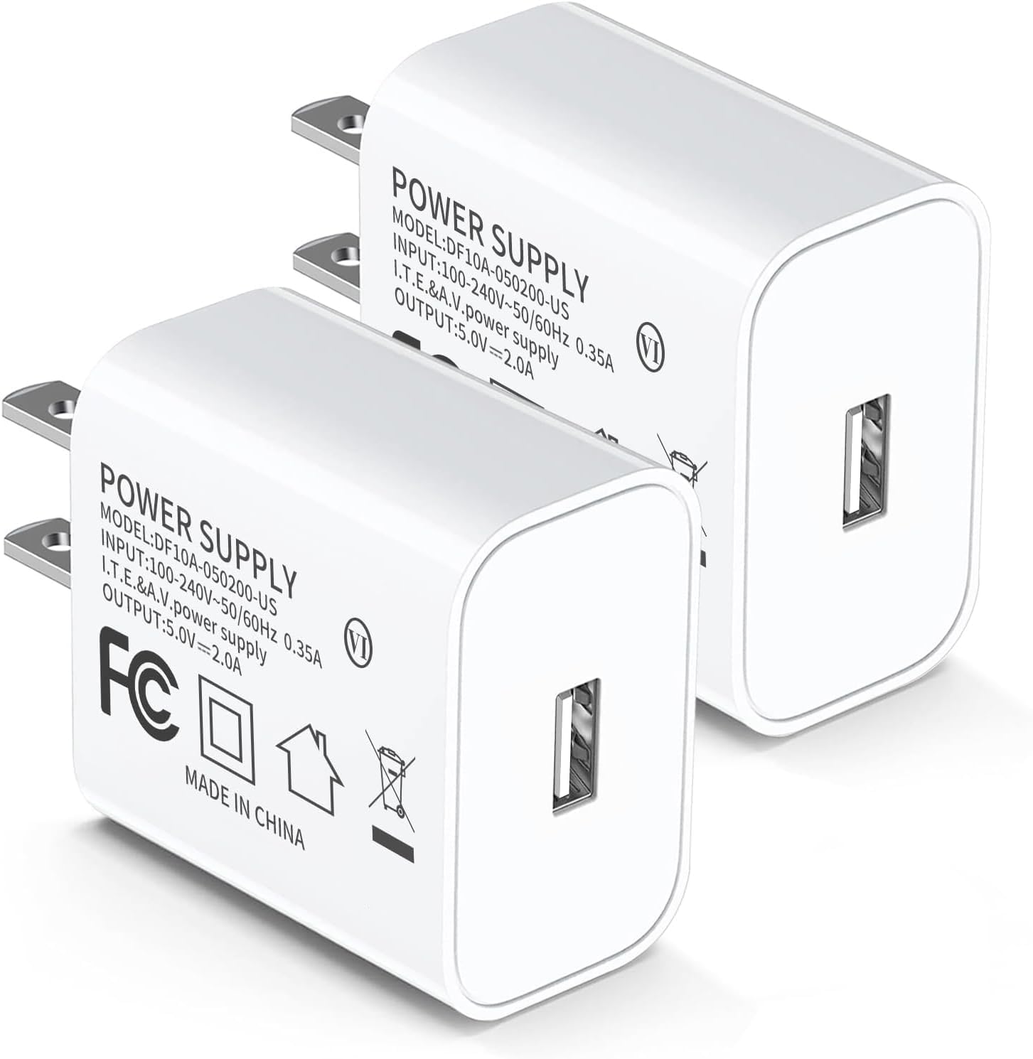5V 2A Power Adapter UL Certified, USB Wall Charger 2-Pack – Fast Charging Plug Cube for iPhone 13/14/15/16/16 Pro/Pro Max/Plus, XS/XR/X & Watch Series 7/8, Ideal for Home & Travel Use