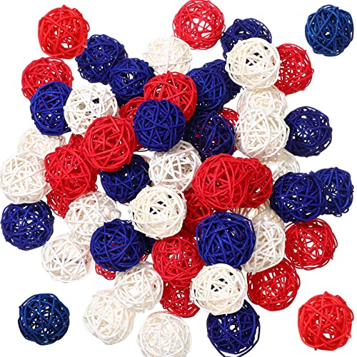 60 Pcs 1.8 Inch Red White And Blue Decorative Balls, 4Th Of July Wicker Rattan Balls For Independence Day Home Decor Diy Vase Bowl Filler Ornament Table Party Crafts #TOP14