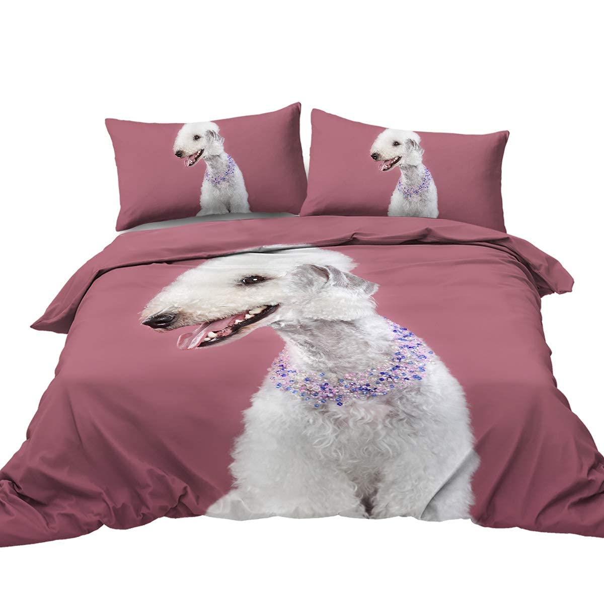 Blessliving Boys 1 Bedding Bedlington Terrier Print Duvet Cover Set Single Size Cartoon Dog Bed Sets 3 Piece Pink Quilt Cover With 2 Pillow Shams For Kids Teens