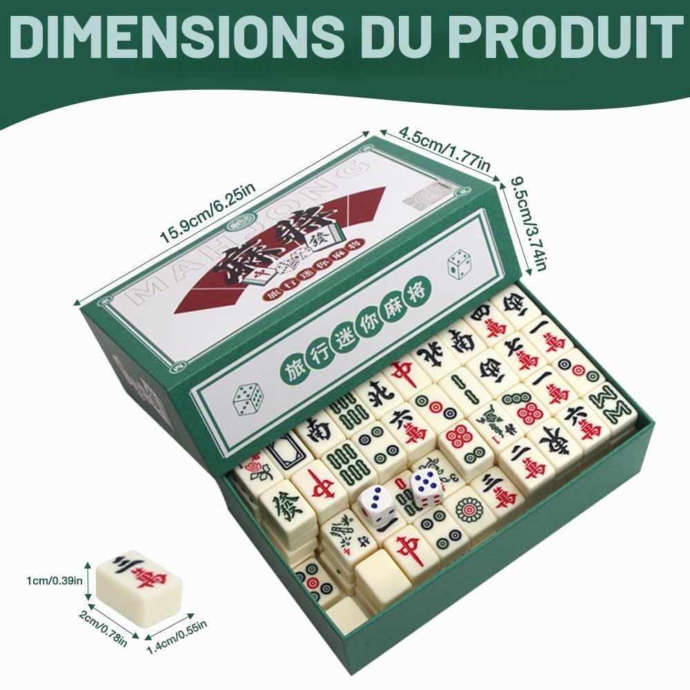 ZGSYH Mini Jeu de Mahjong, Jeu de Mahjong Chinois Traditionnel avec 144 tuiles de Taille Mini, Jeu de Mahjong for Voyage, fête de Famille