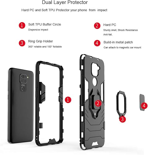 Miniatura 3 de Urspasol Funda para Xiaomi Redmi Note 9 con protector de pantalla de vidrio templado híbrida resistente armadura protectora de parachoques con