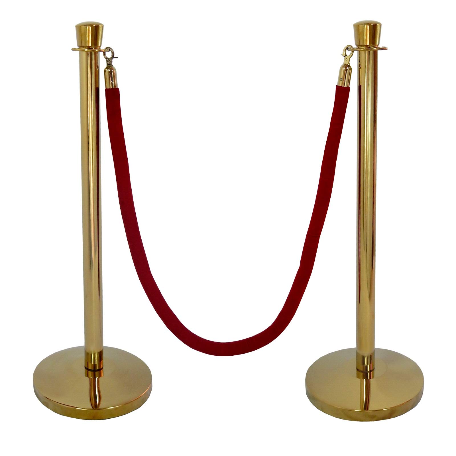 Gold Taper Top Decorative Rope Safety Queue Stanchion Barrier with Domed Base in 3 pcs Set, VIP Crowd Control (96" Burgundy Velvet)