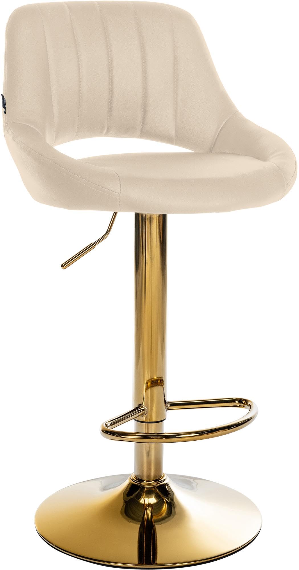 CLP Barhocker höhenverstellbar mit Lehne Milet, Barstuhl gepolstert Kunstleder, Tresenstuhl mit Metallgestell drehbar | Farbe Creme Gestell Farbe Gold