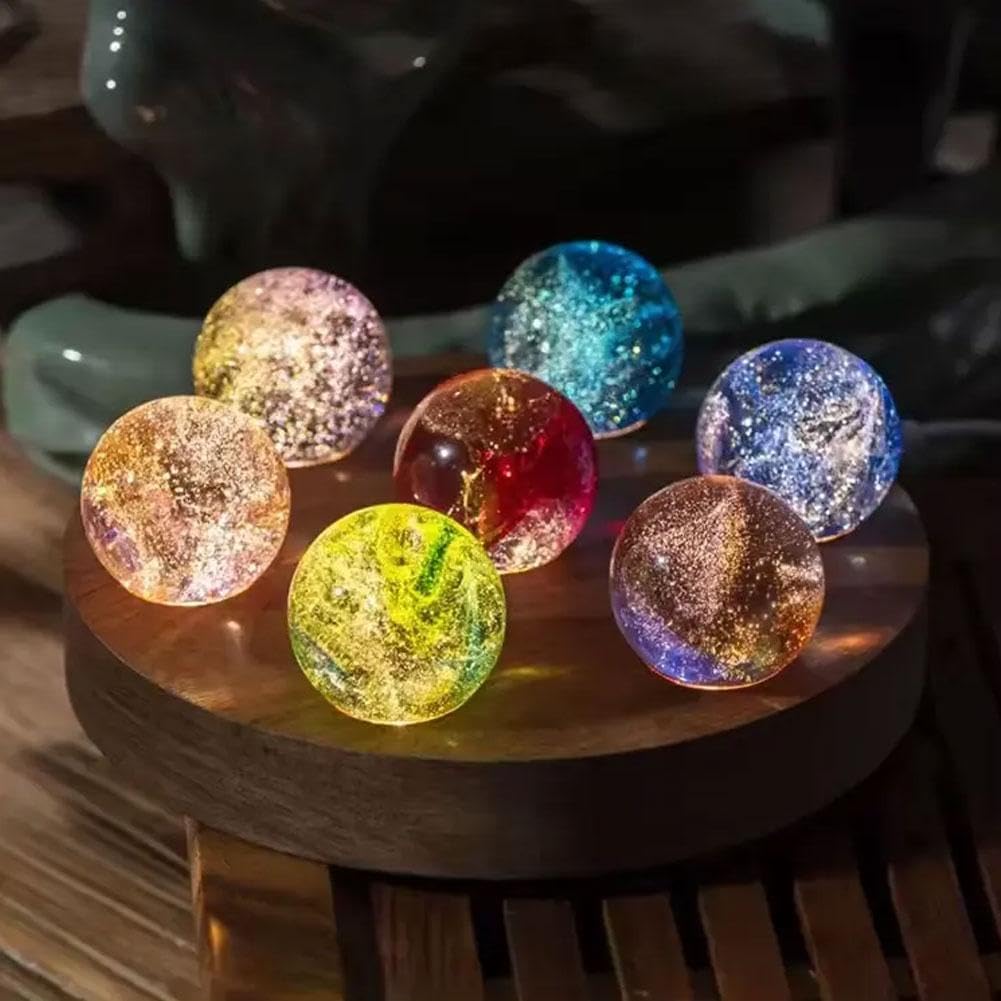 Chakra di cristallo con sfere di ghiaccio incrinate, sfera di cristallo a LED con supporto in legno a LED, sfera di cristallo naturale, luce notturna, set di sfere decorative per chakra