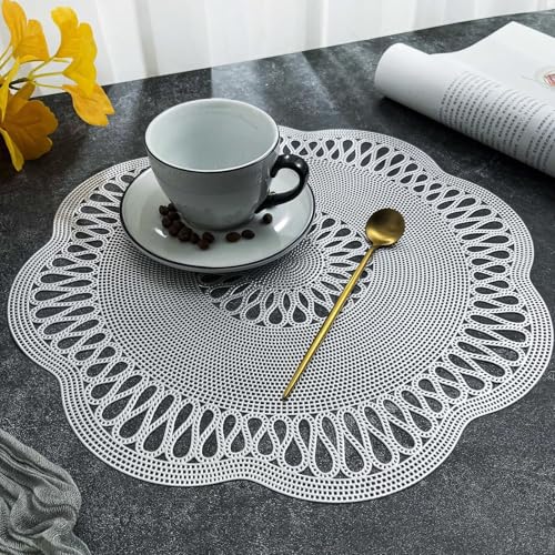 Sets de table ronds PVC argenté 38 cm style rétro - Lot de 8