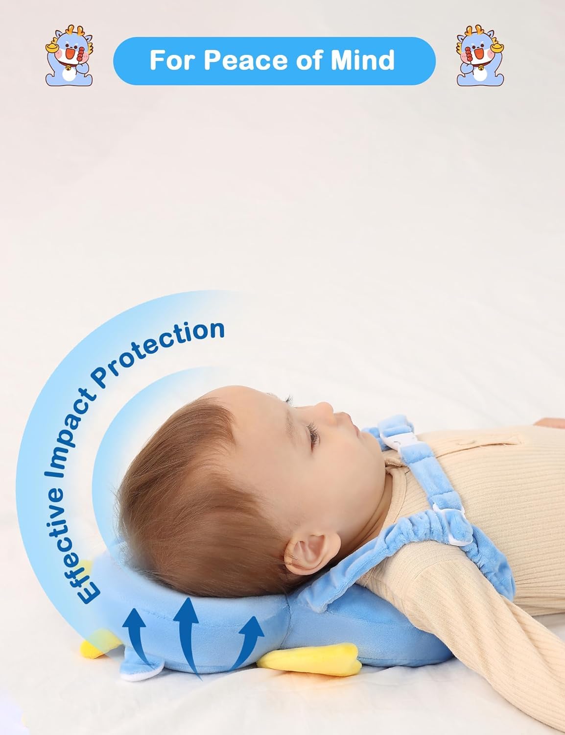 Cojin Antivuelco Bebe Protector Cabeza Bebe Dragón Anti Caídas Almohada Protección Cojín Protector Seguridad Ajustable para la Cabeza para Que los Bebés se Arrastren y Caminen
