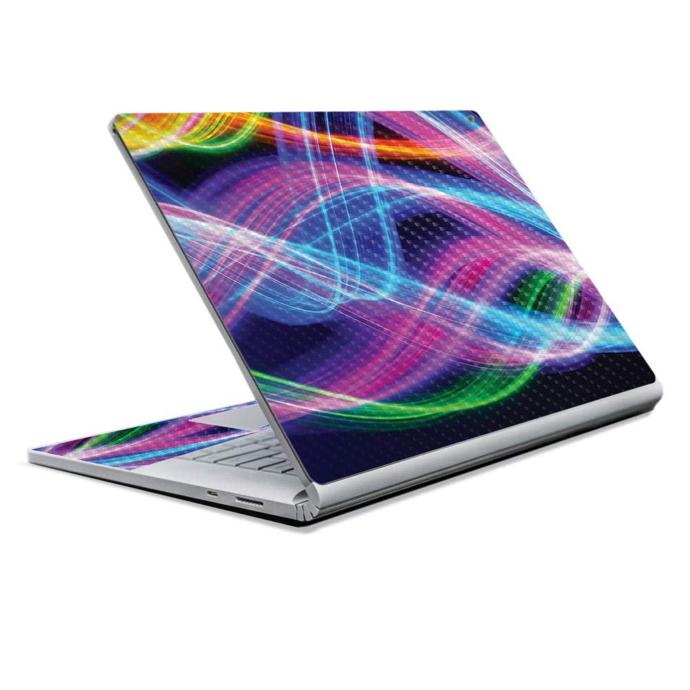 MightySkins Carbon Fiber Skin for Microsoft Surface Book 2 13" (2017) - Light Waves,Protective, Durable Textured Carbon Fiber Finish,Easy to Apply, Remove, and Change Styles,
