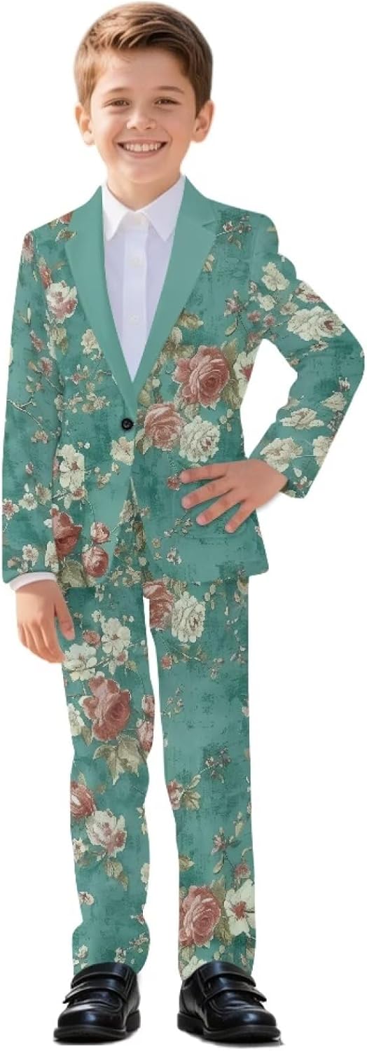 Suits for Boys Formal Long Sleeve Jacket Straight Leg Pants 2 Pcs Dresswear Set Slim Fit Tuxedo for 6 to 14 Years