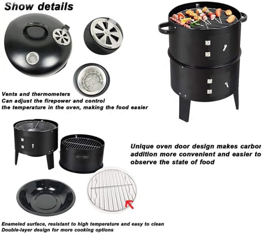 Double Layer Charcoal Grill and Smoker, Vertical Fire BBQ Braising Oven with Oil Drip Pan for Smokeless Grilling, Indoor and Outdoor Use