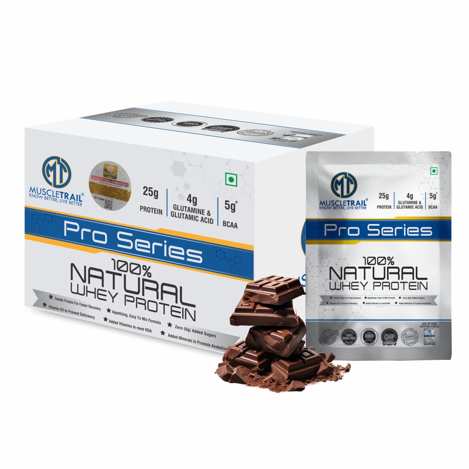 MuscleTrail Pro Series 100% Natural Whey Protein, A-Grade, Low Carb & Fat, Zero Sugar, Lab Tested (14 SERVING, Dutch Chocolate)