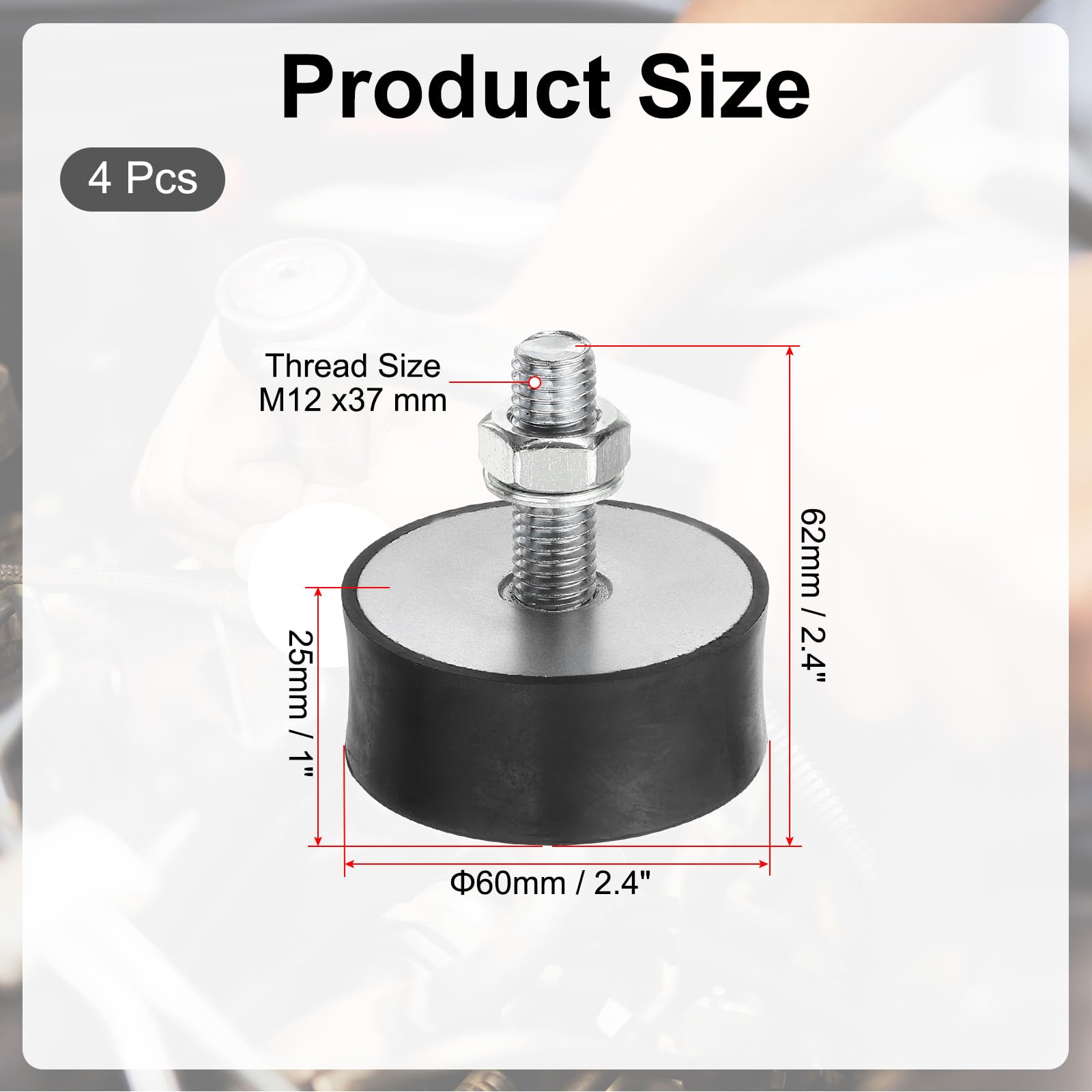 PATIKIL 25x60mm Supporti In Gomma Antivibranti, 4 Pezzi Supporti Cilindrici Antivibranti M6 In Gomma Con Dadi Per Garage Motori Compressori D'Aria Motori
