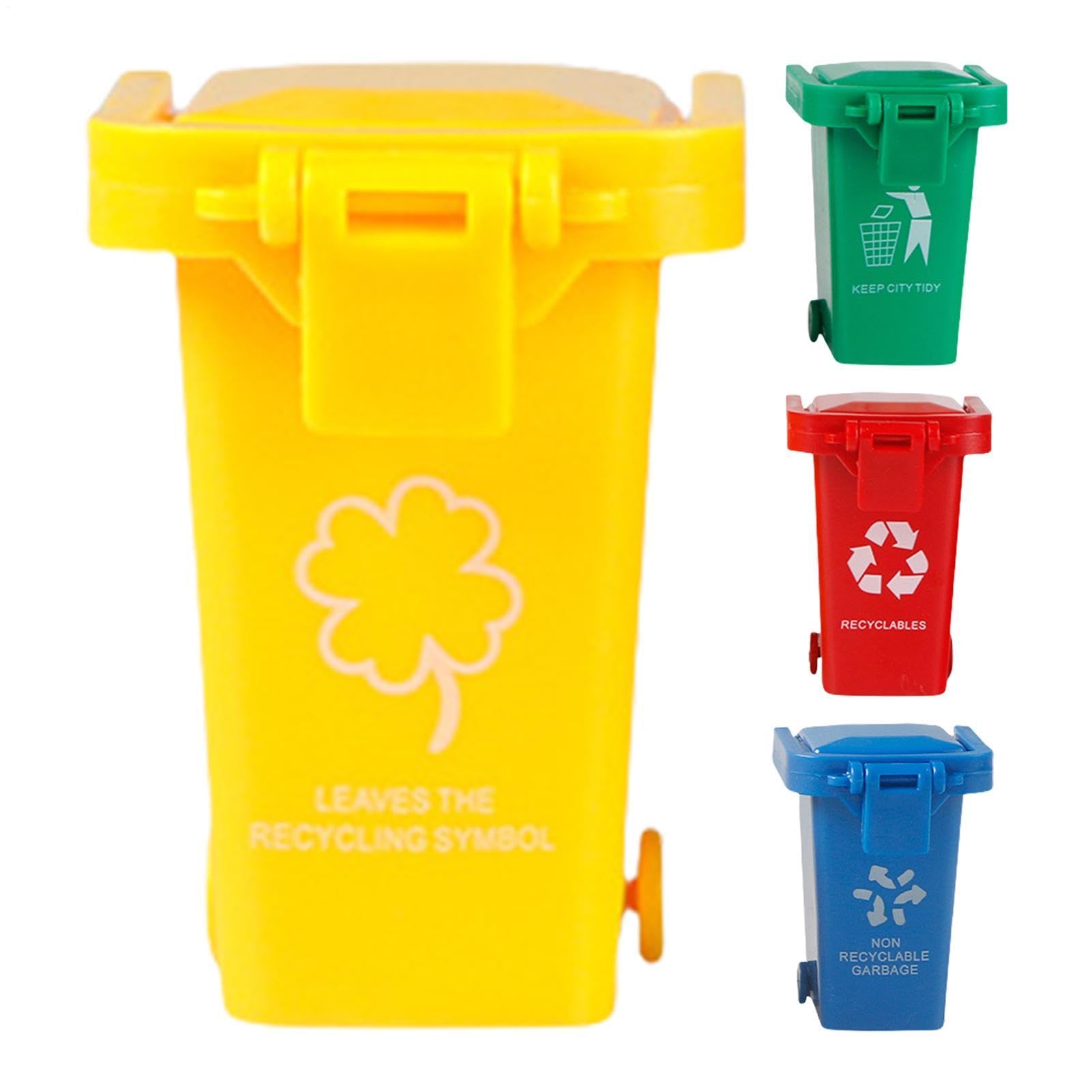 Miniature Trash Can, Vehicle Garbage Bin With Lid Wheels, Life Scene Mini Trash Can Decor Waste Container, For Table Desktop Office Classroom Party Birthday.