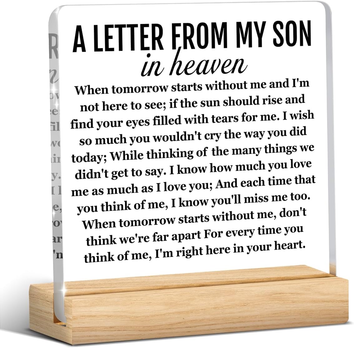 Memorial Sympathy Gifts for Loss of Son Loved One Remembrance Bereavement Condolence Gift a Letter From My in Heaven Office Acrylic Sign 4x4 Inches