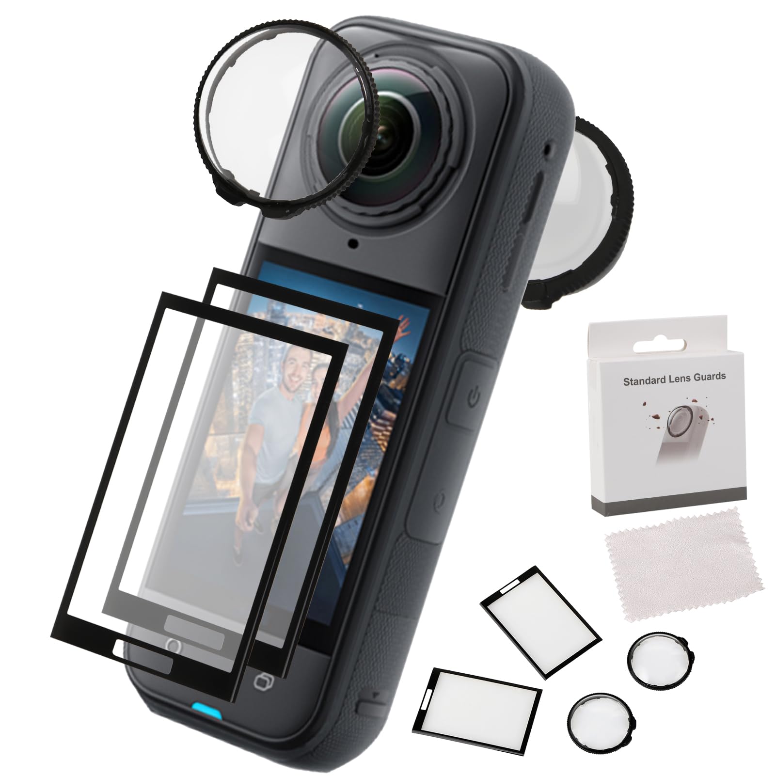Protezione Lente in Vetro Temperato per Insta 360 X5, Pack 2 Pellicole 9H Anti-Graffio e Anti-Polvere, Protezione Obiettivo e Schermo, Facile Installazione, Visione Ultra Chiara, Accessori X5