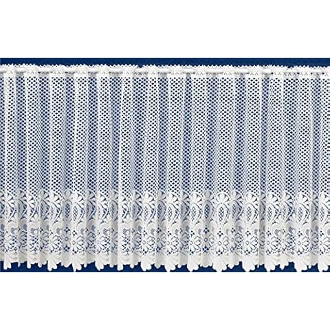 kellyuk 24inch (60cm) Drop Brazil Thick Heavy Lace Traditional White Cafe Net Curtain With Scalloped Bottom. Sold By The Metre. Ready To Hang.,42'' / 106cm Drop Cover