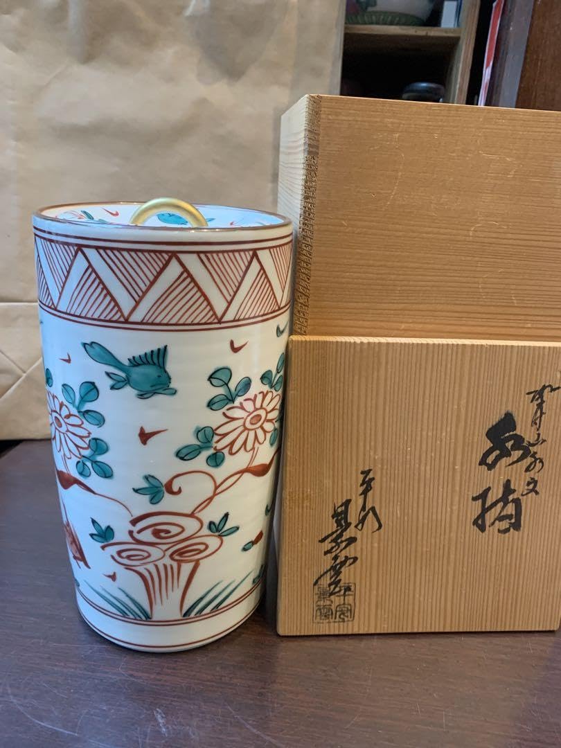 Amazon.co.jp: 茶道具 京焼 細水指 中置き 水指 赤絵 共箱木箱付 手塚