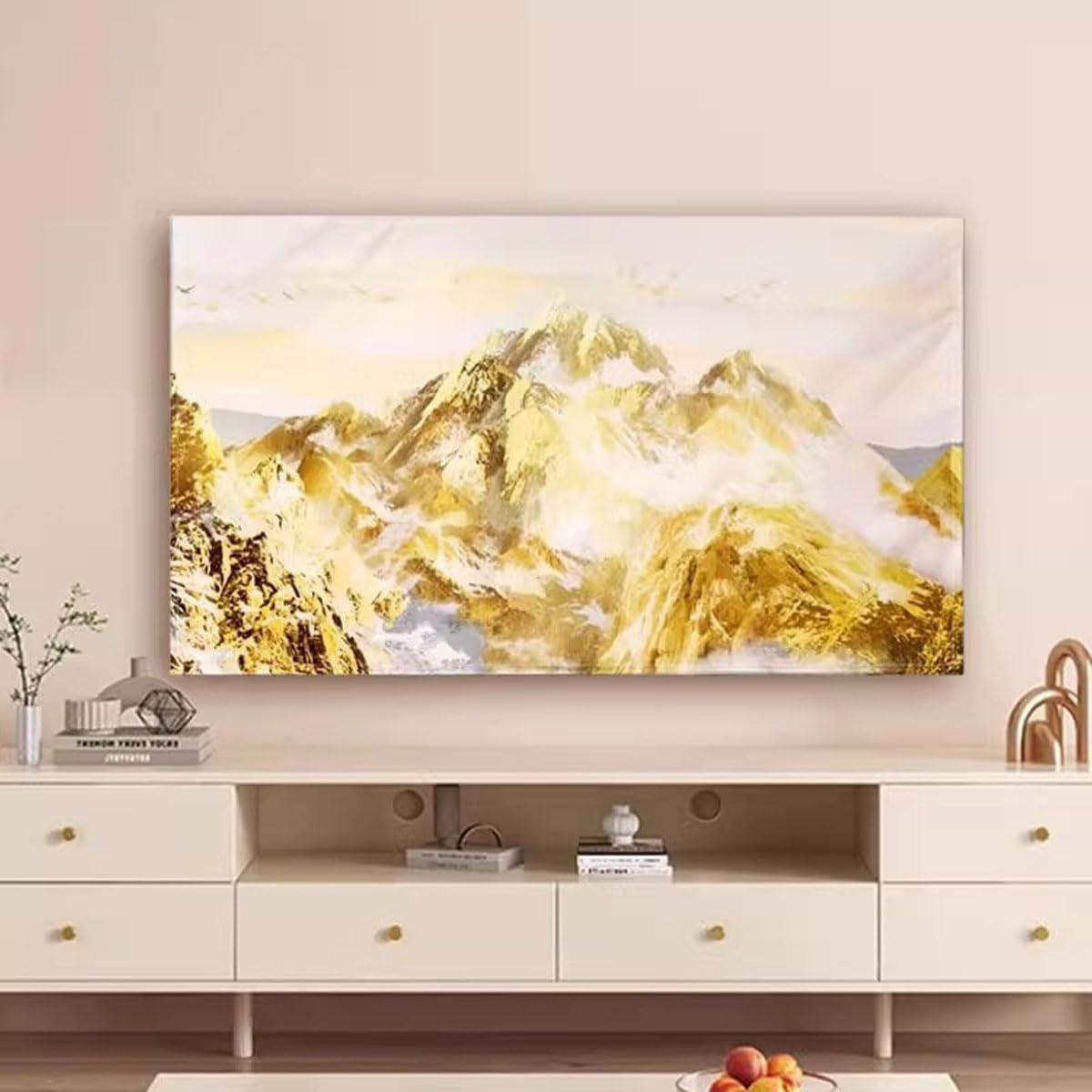 TV Cover 55IN Oil Painting Style TV Dust Cover Floral Printed TV Screen Protector for Wall-Mounted Desktop Curved Universal LCD/LED Display Cover(Size:42/43IN,Color:C)