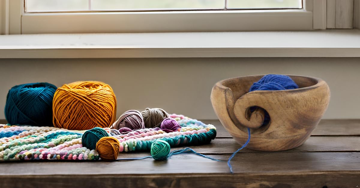 Handmade Mango Wood Yarn Bowl - Crochet & Knitting Organizer With Non-Slip Base
