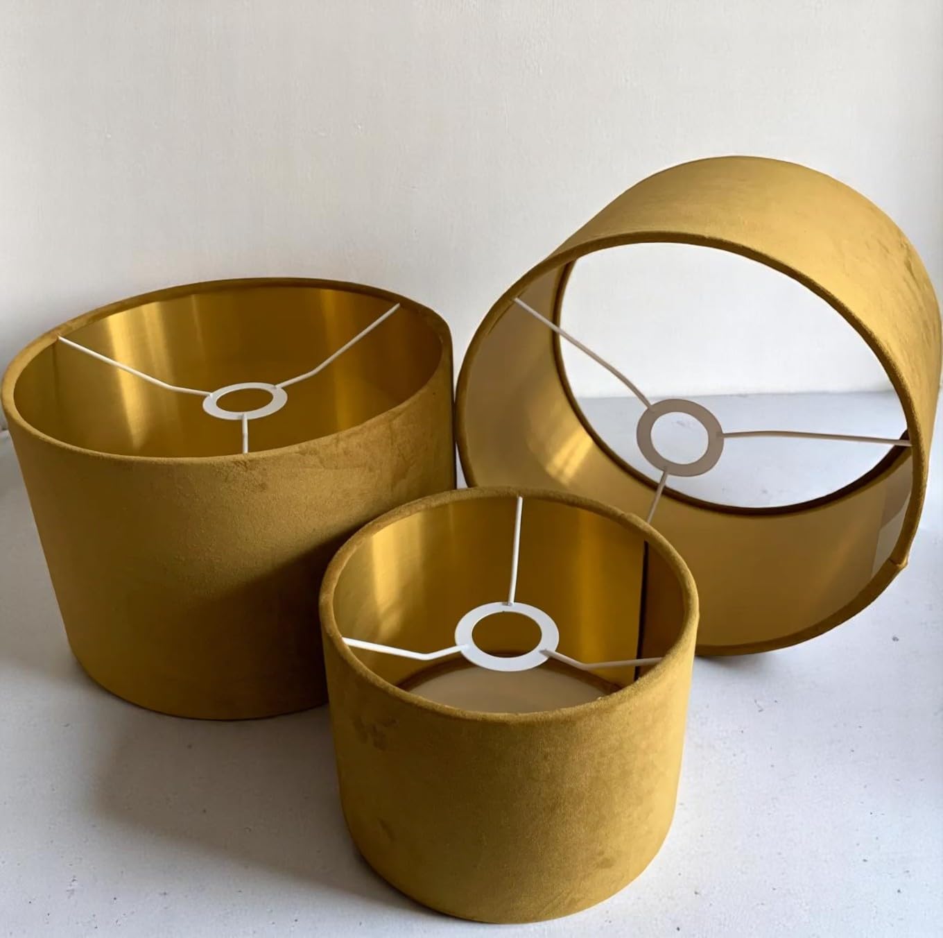 Plush Velvet Lampshade for Ceiling Shade, Table, Floor Lampshade with Brushed Gold Lining Handmade in The UK. (Mustard, Diameter 45 x 24cm Height)