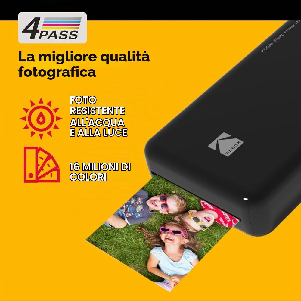 Kodak – Stampante fotografica Mini 2 HD, istantanea, senza fili e mobile con tecnologia di stampa brevettata 4Pass, compatibile con iOS e Android, nera