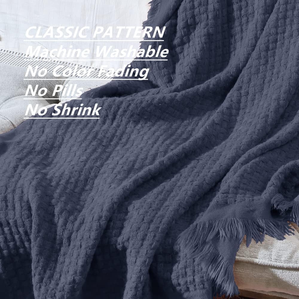 CREVENT Farmhouse Waffle Knit Throw Blanket for Couch Sofa Chair Bed Home Decoration, Soft Warm Cozy Light Weight for Spring Summer Fall (50''X60'' Navy Blue) - Image 5