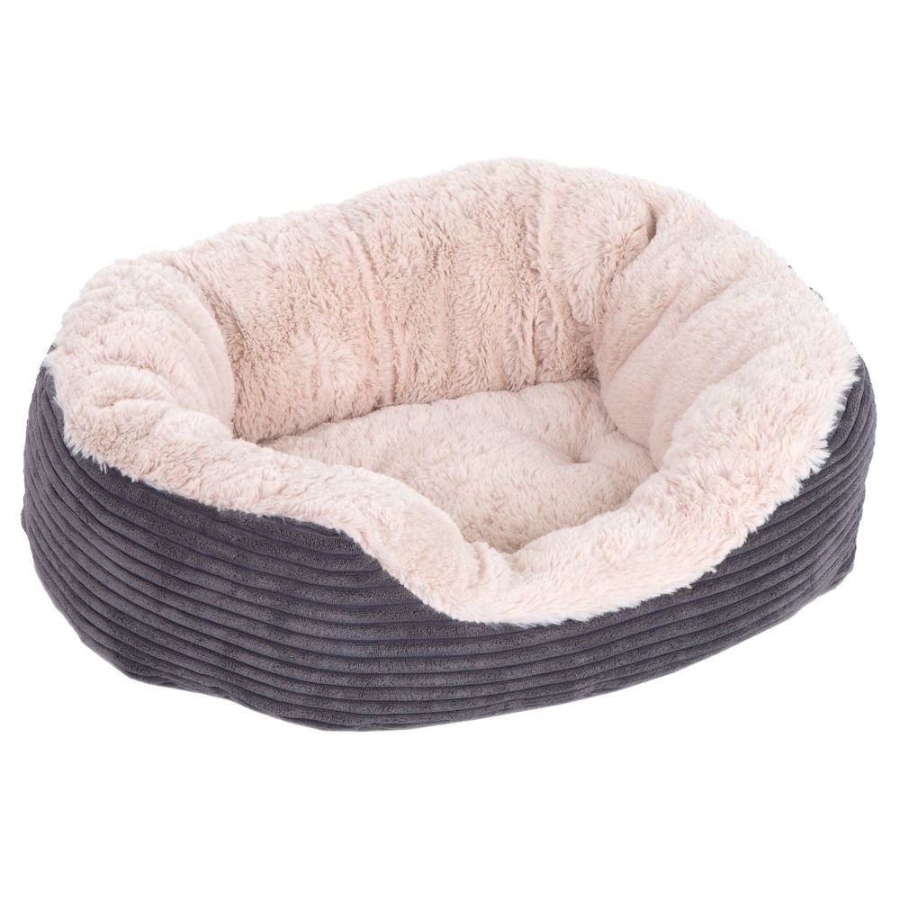 40 Winks Jumbo Cord Plush Oval Dog Bed - 82Cm Grey Size 40