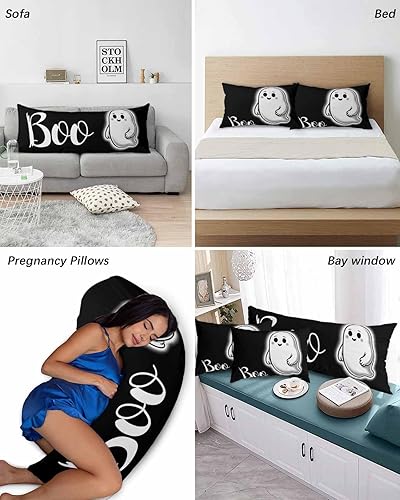 Miniatura 4 de Fundas de almohada de Halloween tamaño King, 2 paquetes de fundas de almohada suaves decorativas para sofá de cuerpo largo lumbar con cierre de
