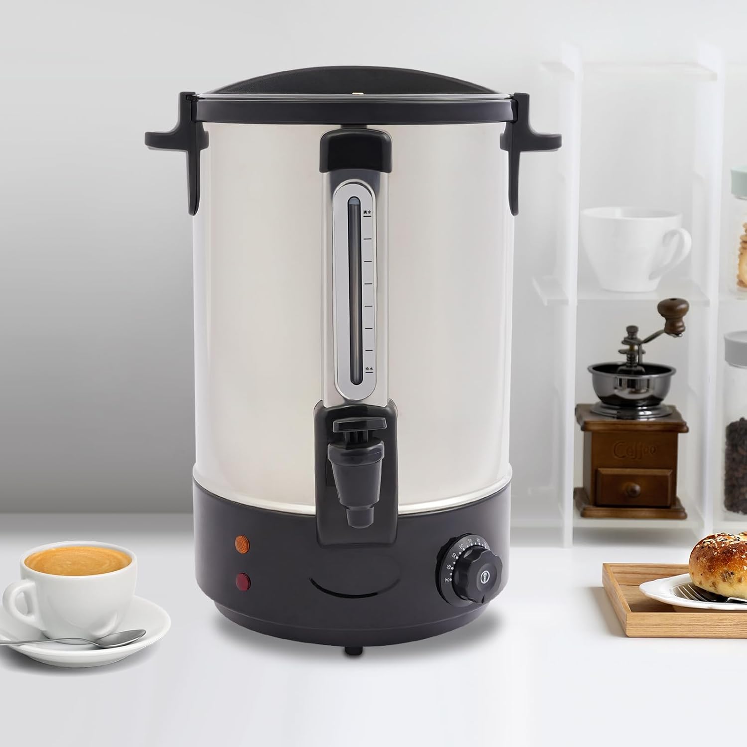 Commercial Coffee Urn, 110V 1800W Electric Coffee Maker Hot Coffee Dispenser with Adjustable Temperature 86°F-248°F for Homes, Offices, Restaurants, Outdoor Picnics (Black, 3.43gal)