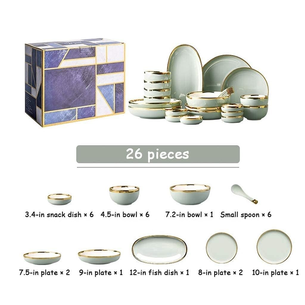 Ceramiczne zestawy obiadowe, talerz, miska, łyżka, 26-częściowy zestaw zastawy stołowej Phnom Penh – porcelanowy zestaw do prezentów ślubnych w restauracji, jasnozielony