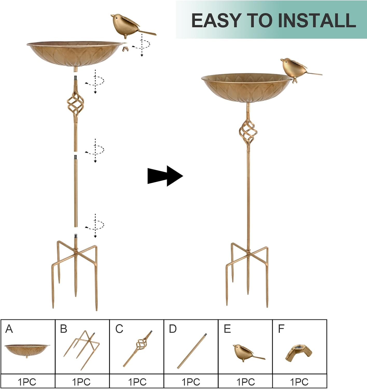 Bird Bath for Outside,Metal Birds Bath Bowl for Outdoors,27.6" H Bird Feeder & Water Feeders with 5 Prongs Base Stake,Vintage Free Standing Garden Patio Lawn Yard Decor