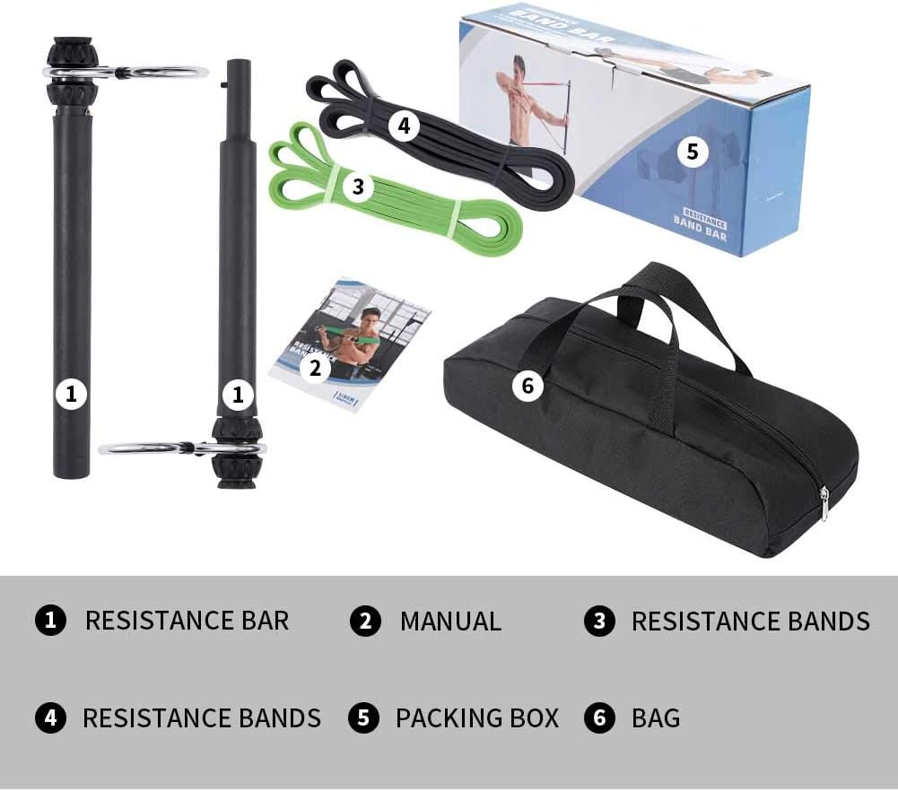 PEXFT Portable Resistance Weight Band Bar - Strength Training Bars for Lifting Training Set with 2 Resistance Bands Max Load 125lb Home Gym Workout Equipment for Full Body : Sports & Outdoors