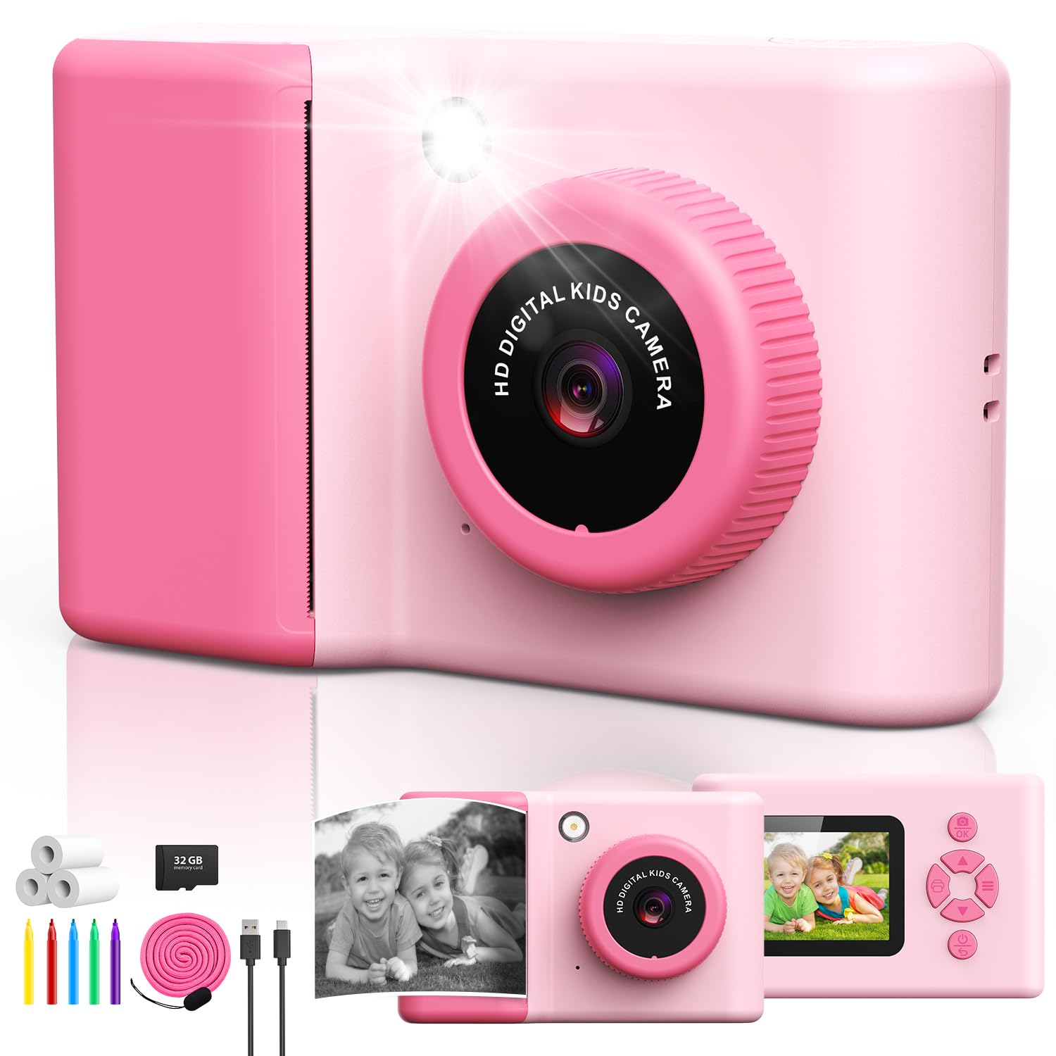 uleway Macchina Fotografica Bambini Istantanea, 2,4" Schermo 1080P Fotocamera Istantanea con 32GB Scheda,Fotocamera Digitale Regalo Giocattolo per Bambini Ragazzi Ragazze 3-12 Anni