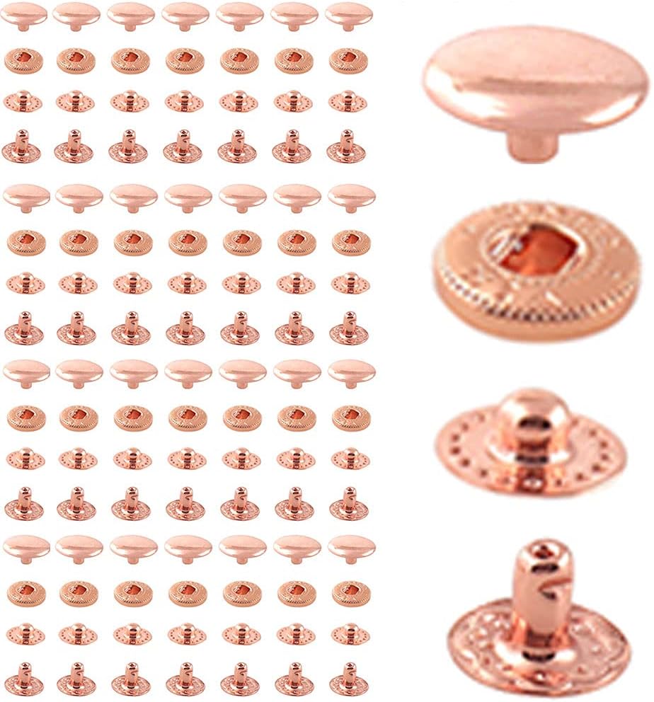 Noyin Snap Fasteners 10mm Snap Button Press Studs Snap Rivet Buttons Poppers Snap Fasteners for Clothing Leather Jeans Jackets Bracelets Bags 2/5'' 10set (Rose Gold)