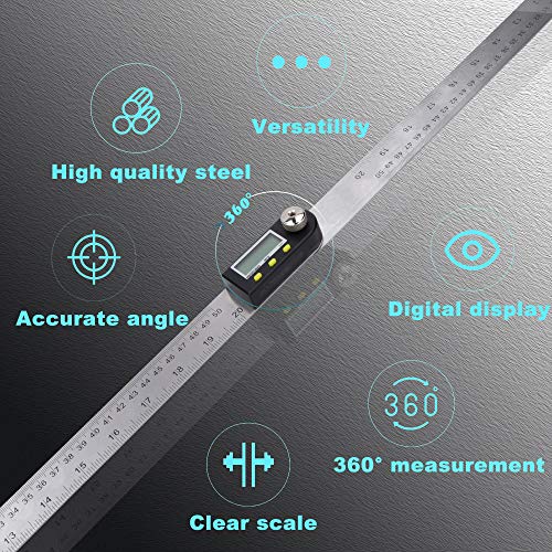 Delgada Digital Angle Ruler And Stainless Steel Digital Angle Finder Or Digital Protractor With Zeroing And Locking Function Battery Included 20Inches/500Mm #TOP6