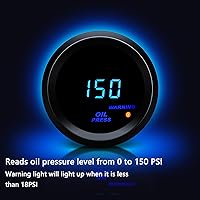 Vista 4 de Medidor de presión de aceite de 2 pulgadas = 52 mm con kit de emisor LED azul digital para automóvil de 12V (negro)
