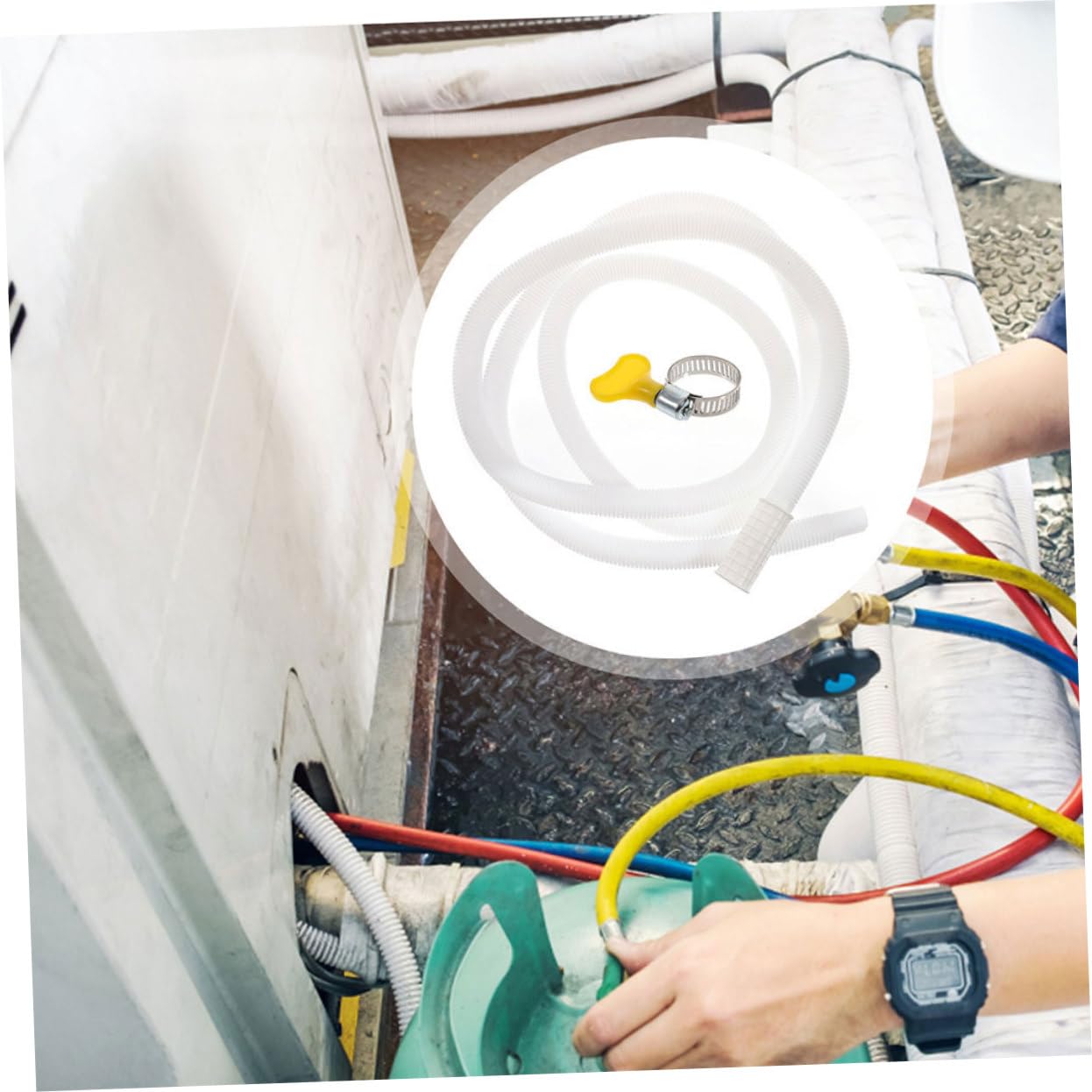 jojofuny Tubo Estensibile per Condizionatore con Morsetto Resistente in Pe e Abs, Flessibile e Durevole per Scarico Condensa Climatizzatore Esterno Bianco