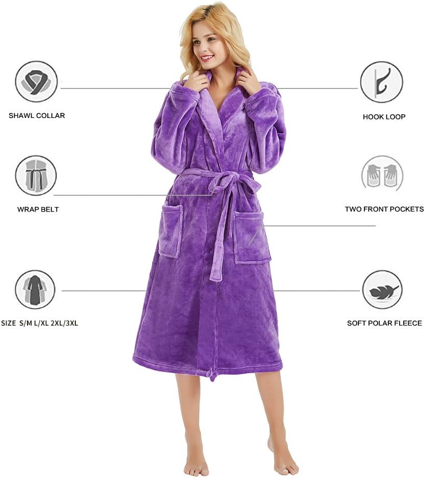 HEARTNICE Womens Fleece Robes, Soft Plush Long Bathrobe, Thick Kimono Robes for Womens, Warm House Coat - Image 4