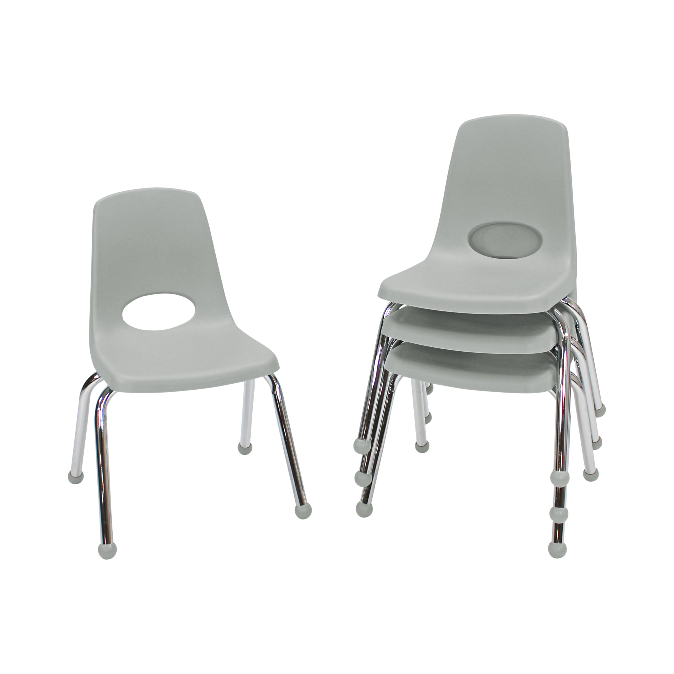 Factory Direct Partners 10380-LG 14" School Stack Chair, Stacking Student Seat with Chromed Steel Legs and Ball Glides for in-Home Learning or Classroom - Light Gray (4-Pack)