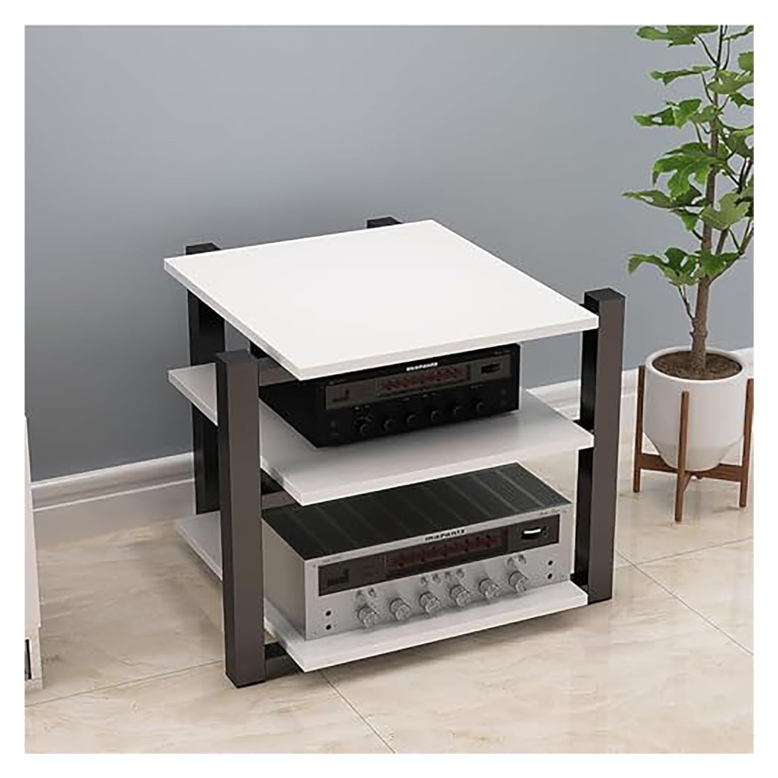Soporte audiovisual de 3 niveles con base de acero de diseño moderno blanco