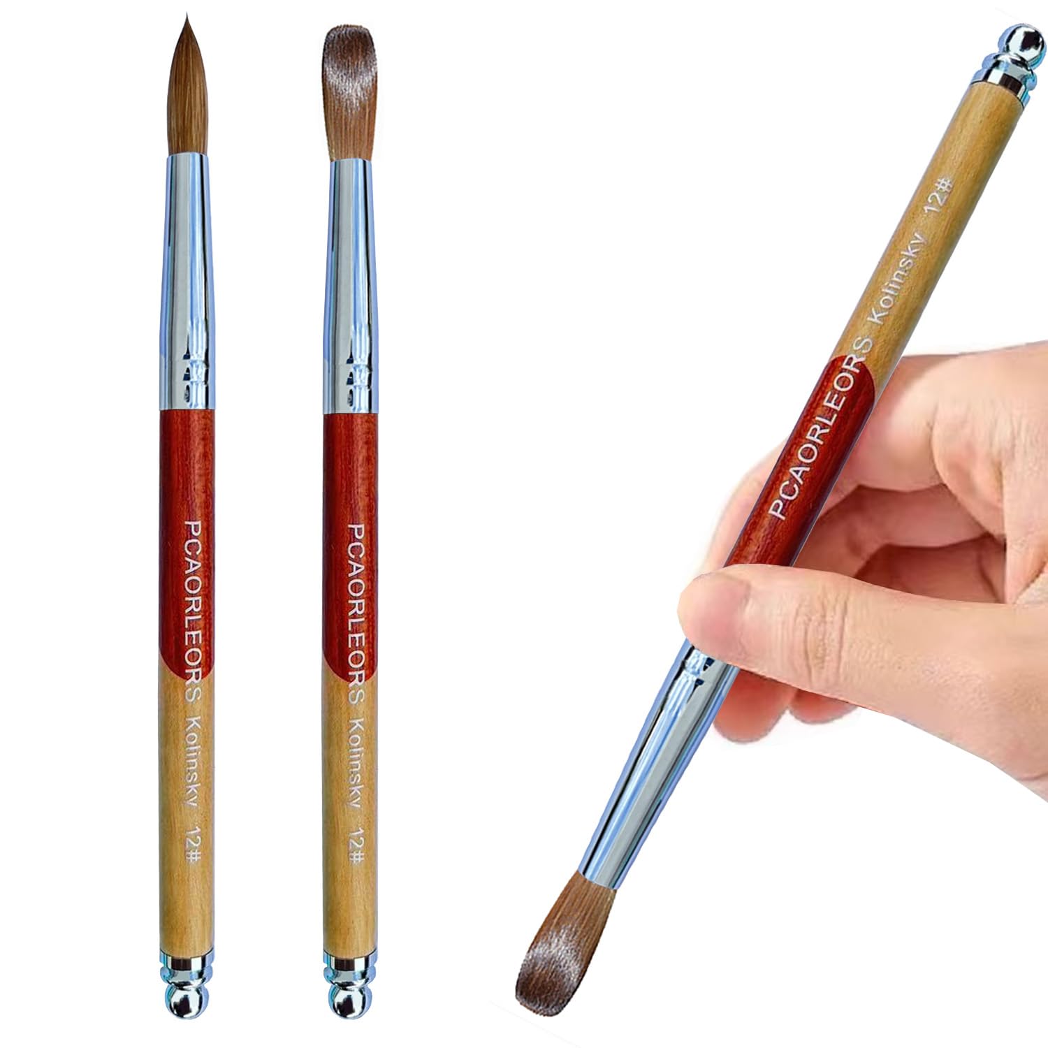 Kolinsky Pennello per Unghie in Acrilico con 100% Puro Visone e Manico in Legno, Pennello Professionale per Gel per Applicare l'Acrilico (#10)