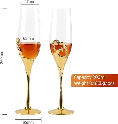 Miniatura 6 de Flautas de champán de boda personalizadas para novia y novio, decoración de corazón con borde de diamantes de imitación de lujo personalizada para