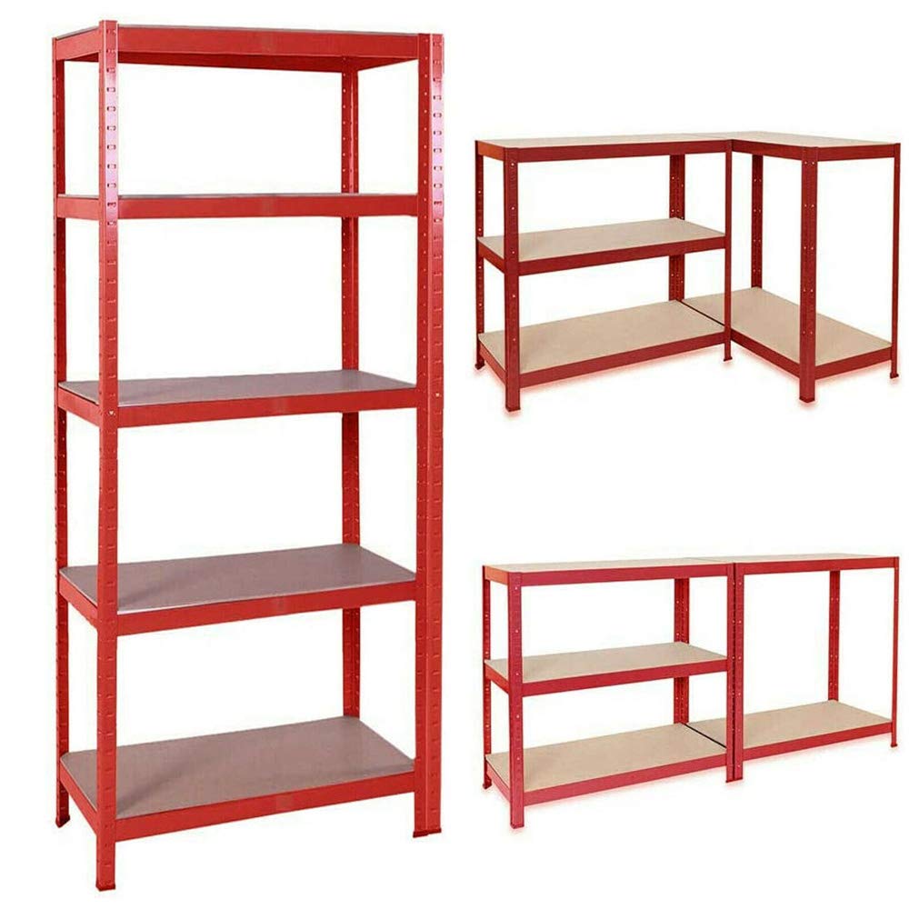 EFAN 5 Tier Shelving Unit Garage Storage Shelves - 180 x 90 x 40 cm Heavy Duty Racking Metal Shelf Boltless Assembly, (175KG Per Shelf), 875KG Capacity, For Workshop, Shed, Office, Red
