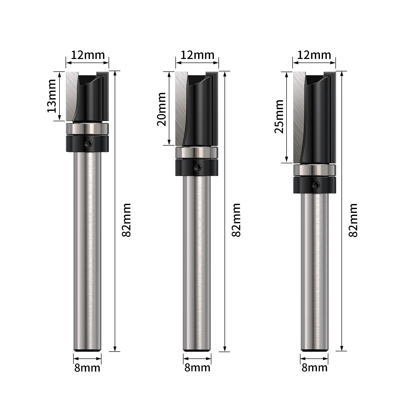 Set di 3 frese per copiare legno a gambo da 8 mm, con cuscinetti a sfera, strumento da taglio professionale per router per legno