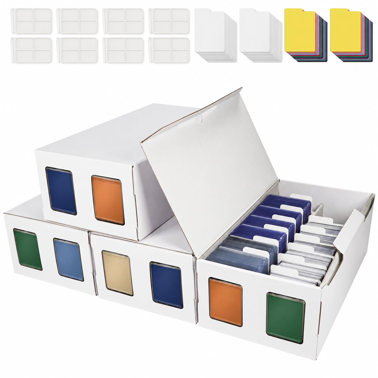 AFIING Trading Card Storage Boxes, 4 Pack, 2-Row Sports Card Organizers